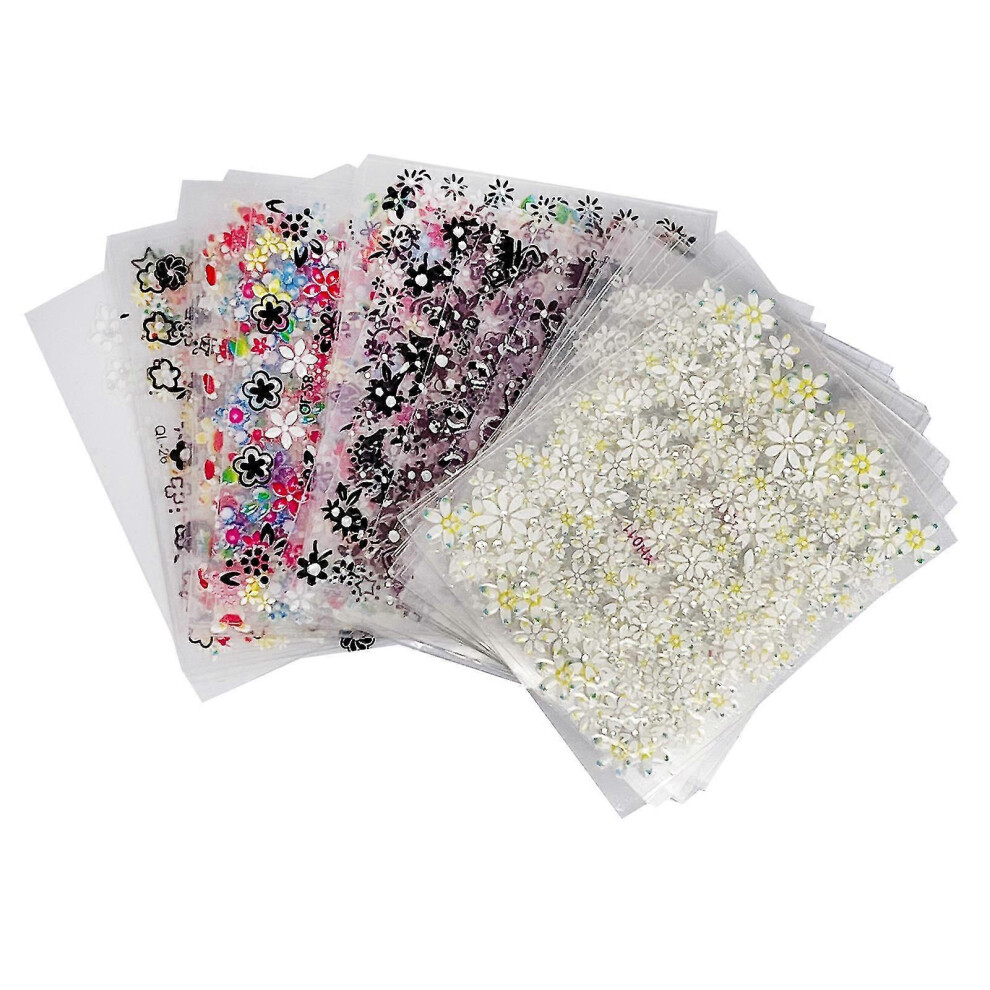 (As show, One size) 50 Sheet 3d Mix Color Floral Design Nail Art Stickers Decals Manicure