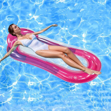 (Pink) An Inflatable Water Float, Adult-sized Pool Lounge With Backrest, Essential For Poolside Relaxation And Beach Outings