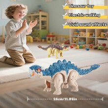 (Blue) Electric Walking Dinosaur Toy with Sound & Light Effects – Vibrant T-Rex Figurine with Movable Tail, Realistic Four-Legged Design,
