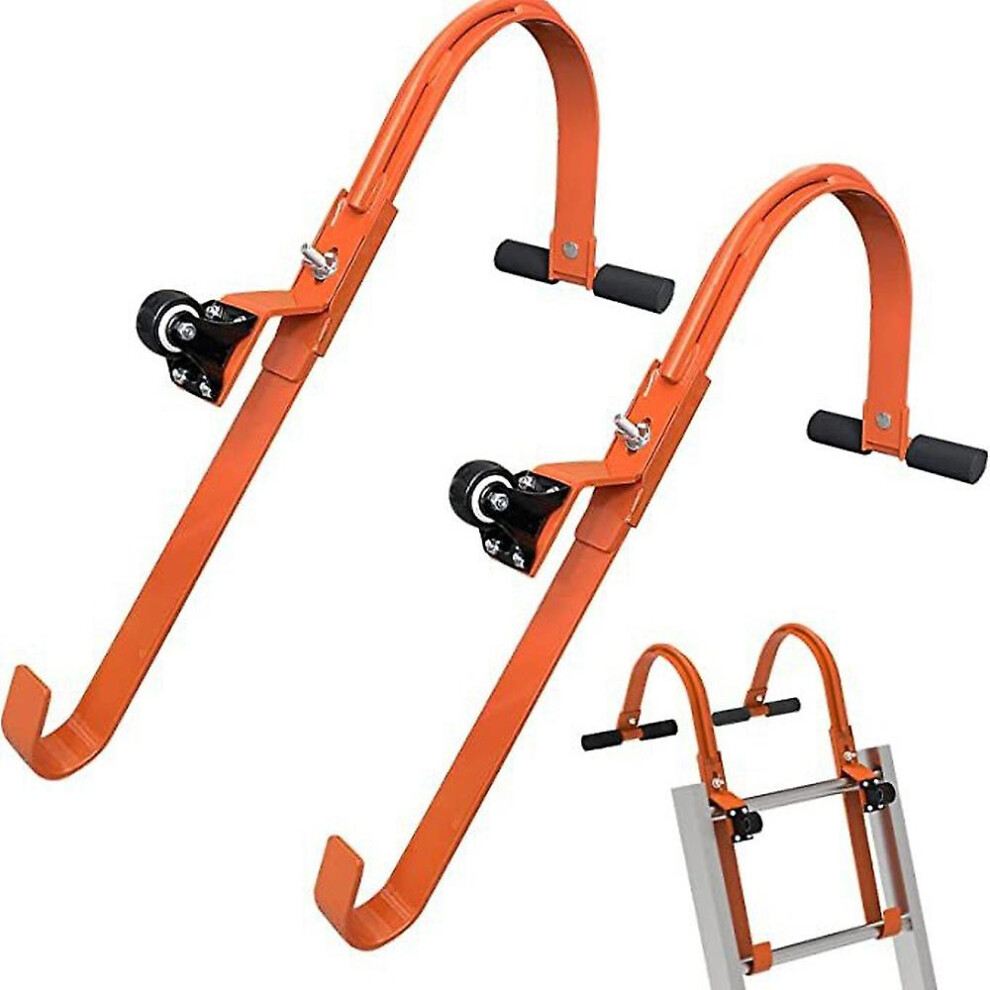 (As Show, One Size) 2 Pcs Ladder Roof Hooks With Wheel Heavy Duty Steel Ladder Stabilizer 500 Lbs Load Capacity Roof Ext 6909775639191
