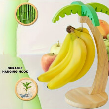 (Banana Stand) 1pc Realistic Wooden Banana Tree Hanger - Wall-Mounted Space-Saving Fruit Preserver With Hooks For Bananas, Grapes & Fresh Fruits