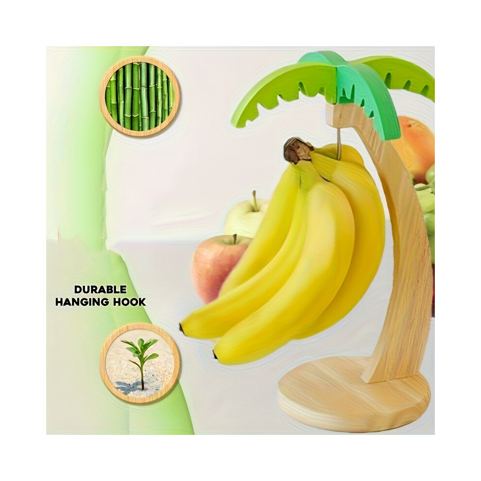 Closkye (Banana Stand) 1Pc Realistic Wooden Banana Tree Hanger - Wall-Mounted Space-Saving Fruit Preserver With Hooks For Bananas, Grapes & Fresh Fruits