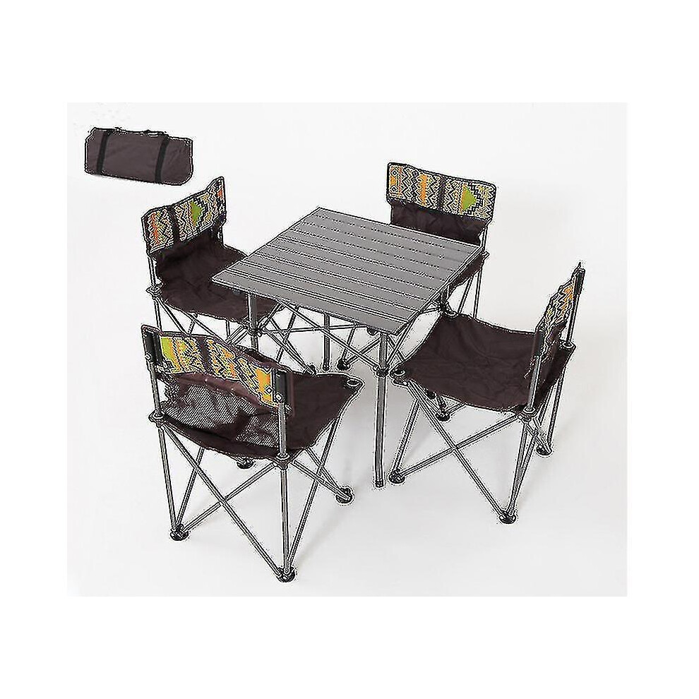 (As show, One size) Outdoor Folding Table And Chair Set Portable Folding Table And Chair (5 Piece Set) Camping Car Self-