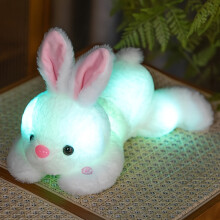 (White) Glow in the Dark Bunny Plush Toy - Soft & Adorable Light-Up Rabbit Stuffed Animal, 13.8" | Polyester, Pastel Colors, Magical Nighttime Comfort