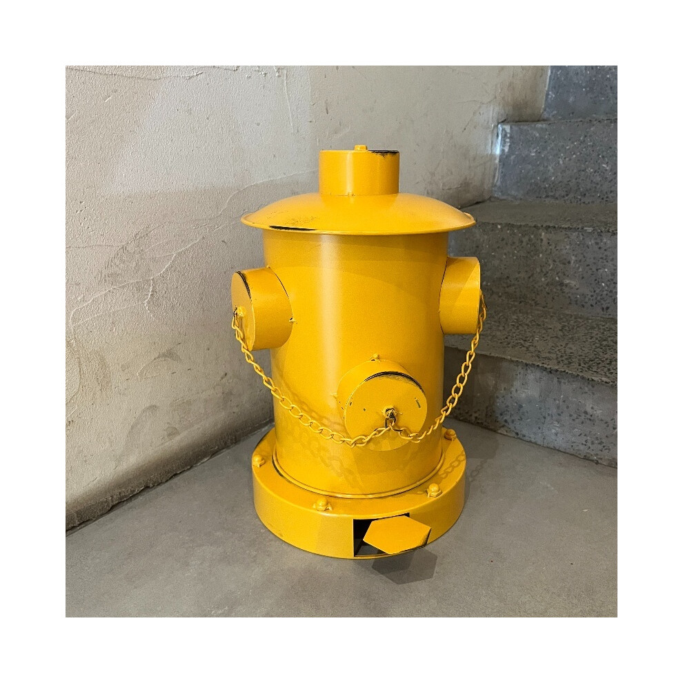 (Fire Hydrant Trash Can Yellow) [1pc Vintage Metal Trash Can] 1pc Vintage Distressed Yellow Metal Fire Hydrant Trash Can with Lid, Step-On Pedal | Decorative Trash Can