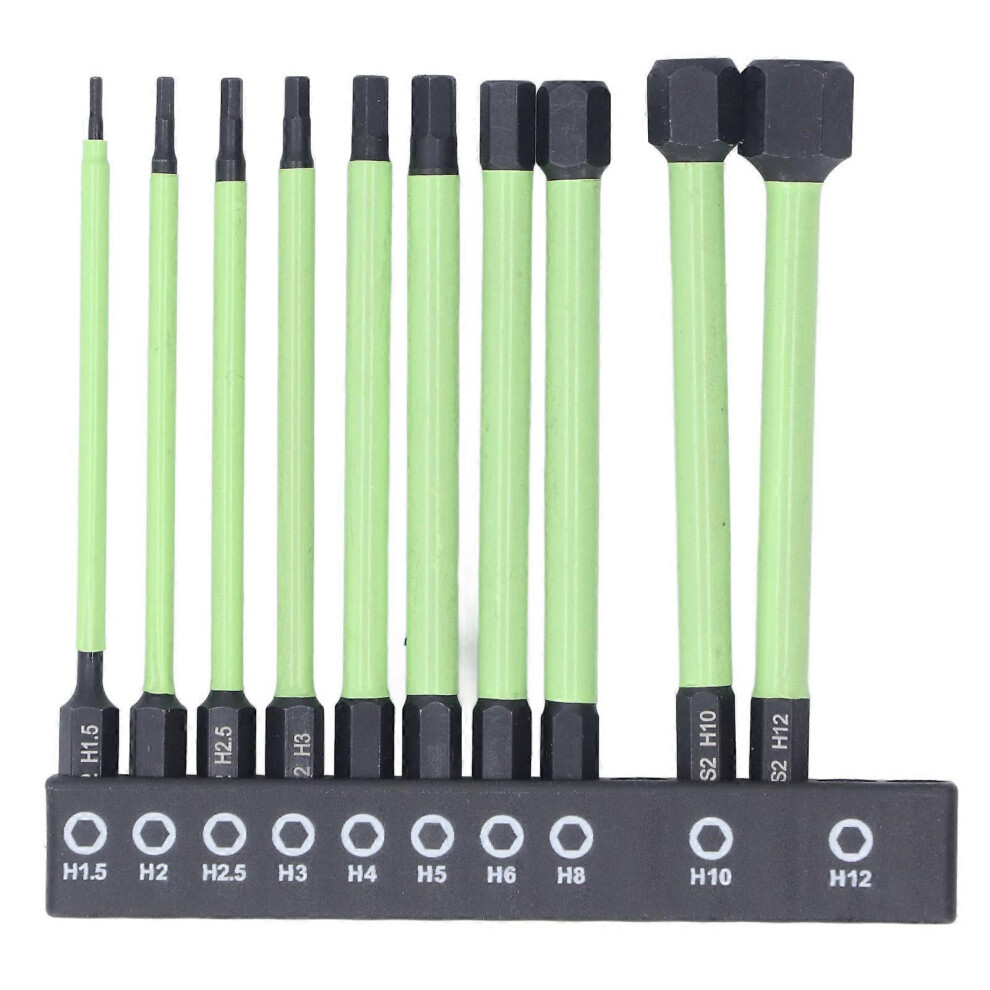 (As show, One size) 10 Pcs Hex Wrench Drill Bit H1.5 To H12 100mm Long S2 Alloy Steel Strong Magnetic Impact Hex Drill Bit Set-image-OPC-PH9HQQN-NEW