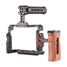 (As show, One size) Andoer Aluminum Alloy Camera Cage Kit with Video Rig Top Handle Wooden Grip Replacement for Sony A7R