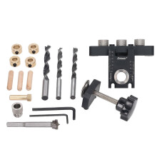 (As show, One size) 3 in 1 Pocket Hole Jig Kit Aluminum Alloy Woodworking Drilling Locator Round Wood Dowel Drill Guide Kit