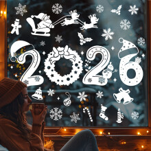 (JD4642) 1sheets/ Set, 40pcs White Christmas Window Stickers, Christmas Sticker Decorative Static Glass Stickers Christmas Holiday Winter Party Decorations