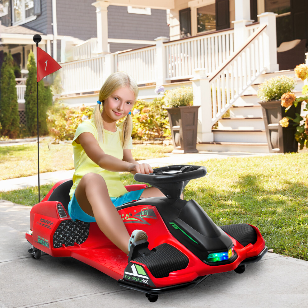 Homcom 12V Electric Go Kart For Kids With Music, Led Lights, Red