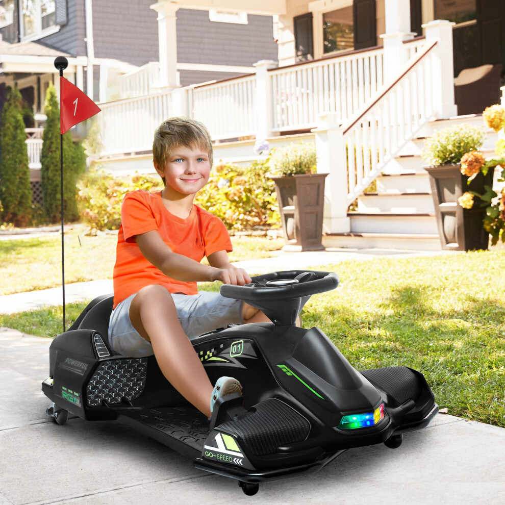 Homcom 12V Electric Go Kart For Kids With Music, Led Lights, Black