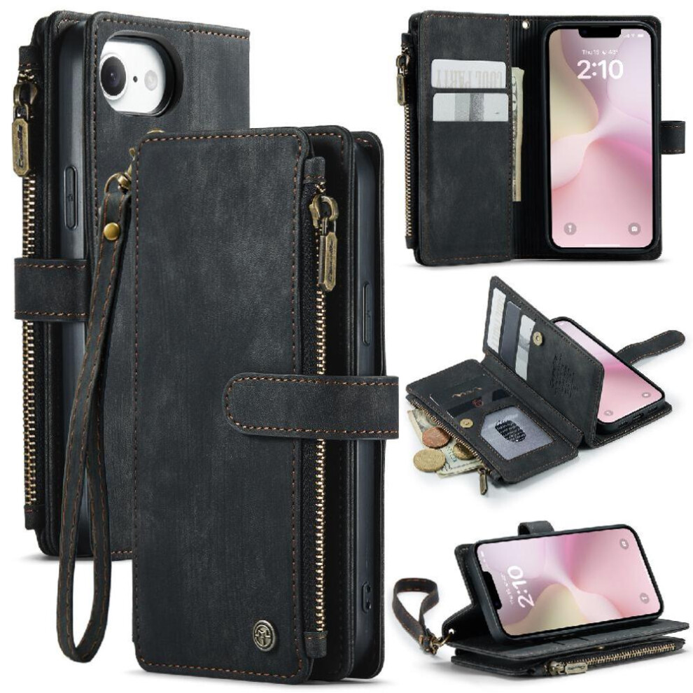 (Black) Flip Case For Iphone 16E Drivers License Card Slots With Card Holder Drivers License Card Slots Black 764563521265