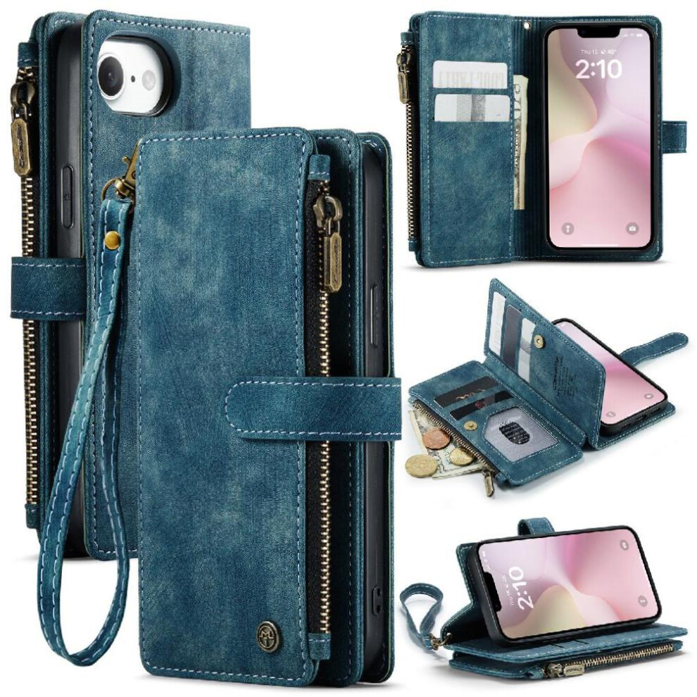 (Blue) Flip Case For Iphone 16E Drivers License Card Slots With Card Holder Drivers License Card Slots Blue 764563521272