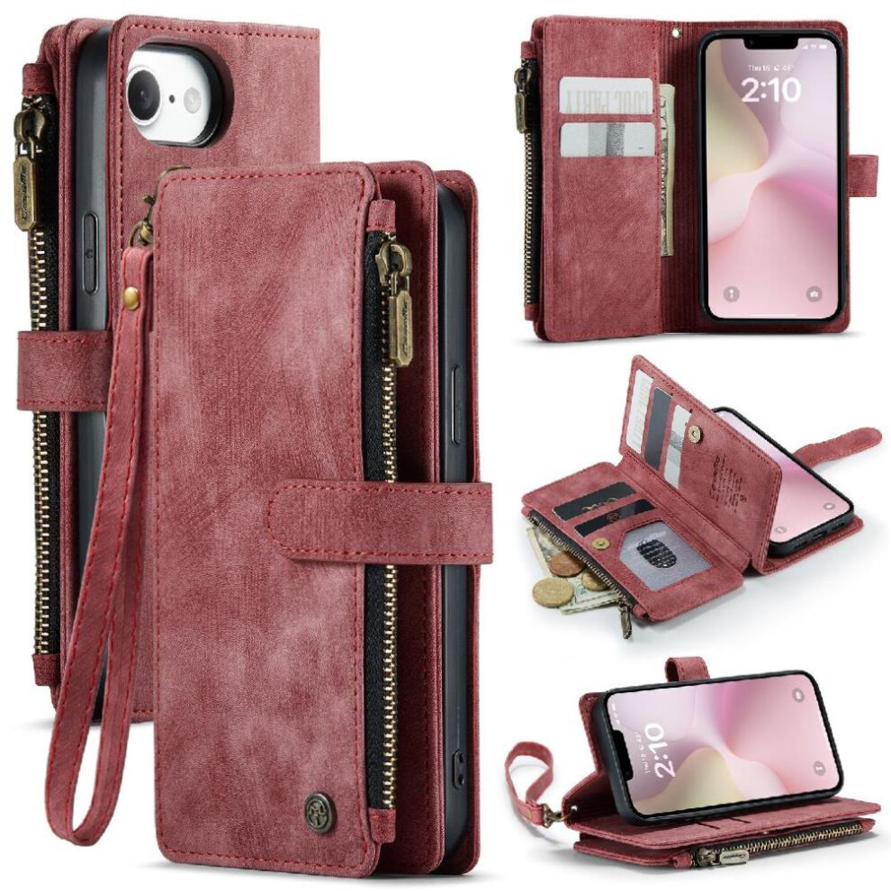 (Red) Flip Case For Iphone 16E Drivers License Card Slots With Card Holder Drivers License Card Slots Red 764563521241