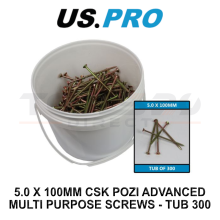 US PRO Tools 5.0 X 100MM CSK Pozi Advanced Multi Purpose Screws - Tub 300 9260
