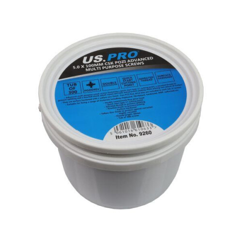 us pro US PRO Tools 5.0 X 100MM CSK Pozi Advanced Multi Purpose Screws - Tub 300 9260 2