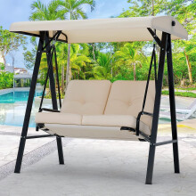 YODOLLA 2-Sitzer Hollywoodschaukel mit Sonnendach, Beige
