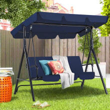 YODOLLA 3-Sitzer Hollywoodschaukel mit verstellbarem Vordach, Blau
