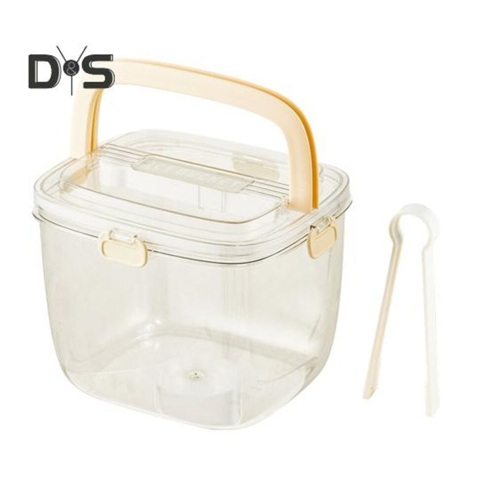 (beige) 5 L Ice Bucket With Lid And Tongs Sealed Container For Parties Camping Barbecue Portable Wine Chiller Transparent Plastic Bin For Cocktail Freezer