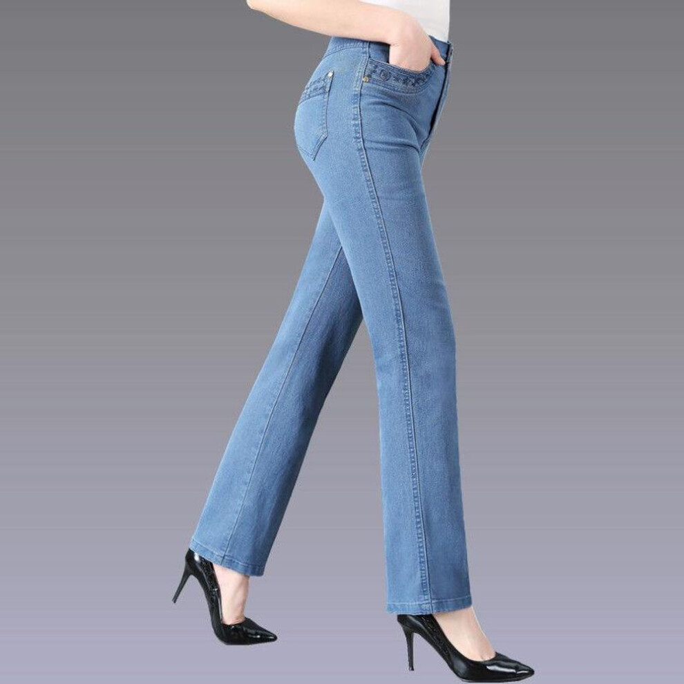 (light blue, 29) Oversized 38 Mother Jeans with Spring Embroidery Pockets High Waisted Loose Straight Leg Pants Women's Casual Denim Trousers