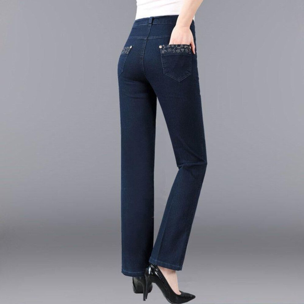 (dark blue, 36) Oversized 38 Mother Jeans with Spring Embroidery Pockets High Waisted Loose Straight Leg Pants Women's Casual Denim Trousers