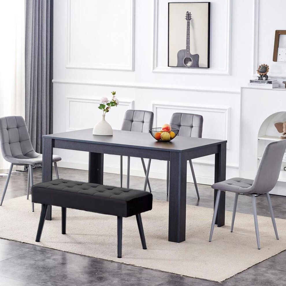 Dark Grey Arrow Design Dining Table Set with Velvet Chairs & Bench