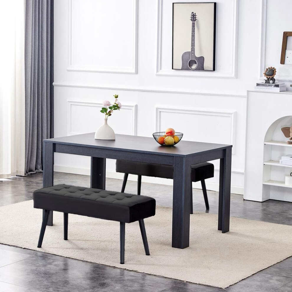 Dark Grey Wooden Dining Set with Velvet Chairs and 2 Benches