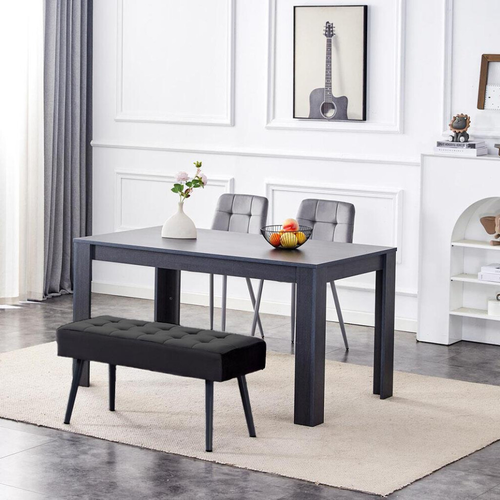 Dining Table and 2 Chairs With Bench, 2 Grey Velvet Chairs Wood