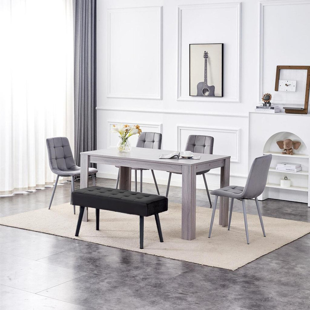 Dining Table and 4 Chairs With Bench Black 4 Grey Velvet Chairs