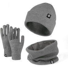 (Dark Gray) 3 In 1 Winter Beanie Hat Scarf Glove Set Thermal Warm Knitted Beanie Cap Soft Fleece Brushed Inner Lining Elastic Circle Neck Warmer Touchscreen Glove