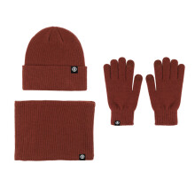 (Caramel) 3 In 1 Winter Beanie Hat Scarf Glove Set Thermal Warm Knitted Beanie Cap Soft Fleece Brushed Inner Lining Elastic Circle Neck Warmer Touchscreen Glove
