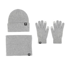 (Light Gray) 3 In 1 Winter Beanie Hat Scarf Glove Set Thermal Warm Knitted Beanie Cap Soft Fleece Brushed Inner Lining Elastic Circle Neck Warmer Touchscreen Glove