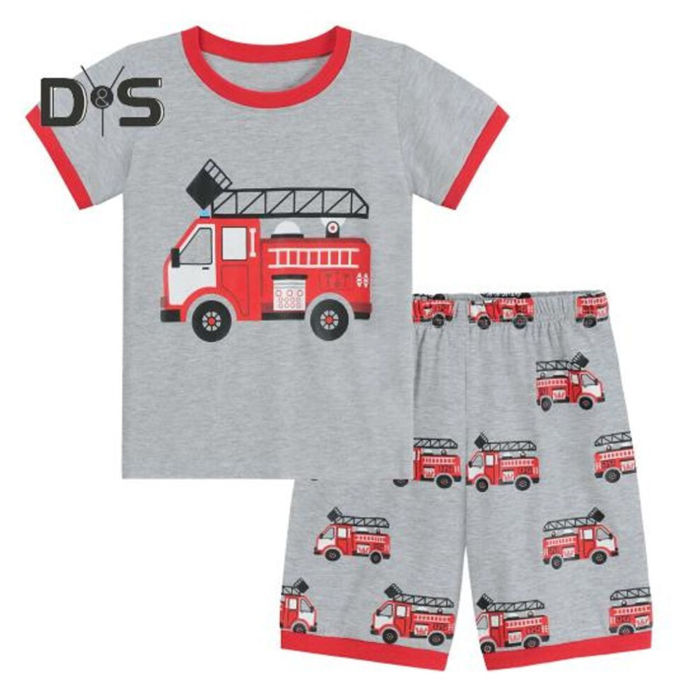 (dark gray, 3-4 Years) 2 Pcs/Set Children Top Pants Suit Cartoon Truck Printing O Neck Pajamas Short Sleeve Summer Outfit Unisex Casual Homewear Clothes