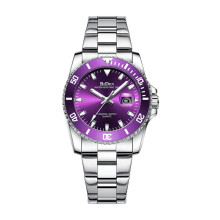 (Silber Lila) BIDEN Damen Quarzuhr Drehbare Keramiklünette Edelstahl Armbanduhr Damenarmband Wasserdicht Kalenderzegarek