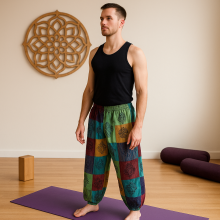 Unisex Mushroom Pants - Block Print Designs - Green Tones Size - L/XL