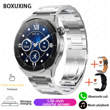 Silberstahl NFC Smartwatch kompatibel mit Huawei GT3 Pro – 390x390 HD-Bildschirm, Herzfrequenz, Bluetooth-Anrufe, Sprachassistent, IP68