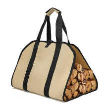 (Kahki) Firewood Carrier Bag, Canvas Log Tote Bag Carrier with Handles, Large Firewood Storage Holder Carrying Bag Fireplace Stove Accessories