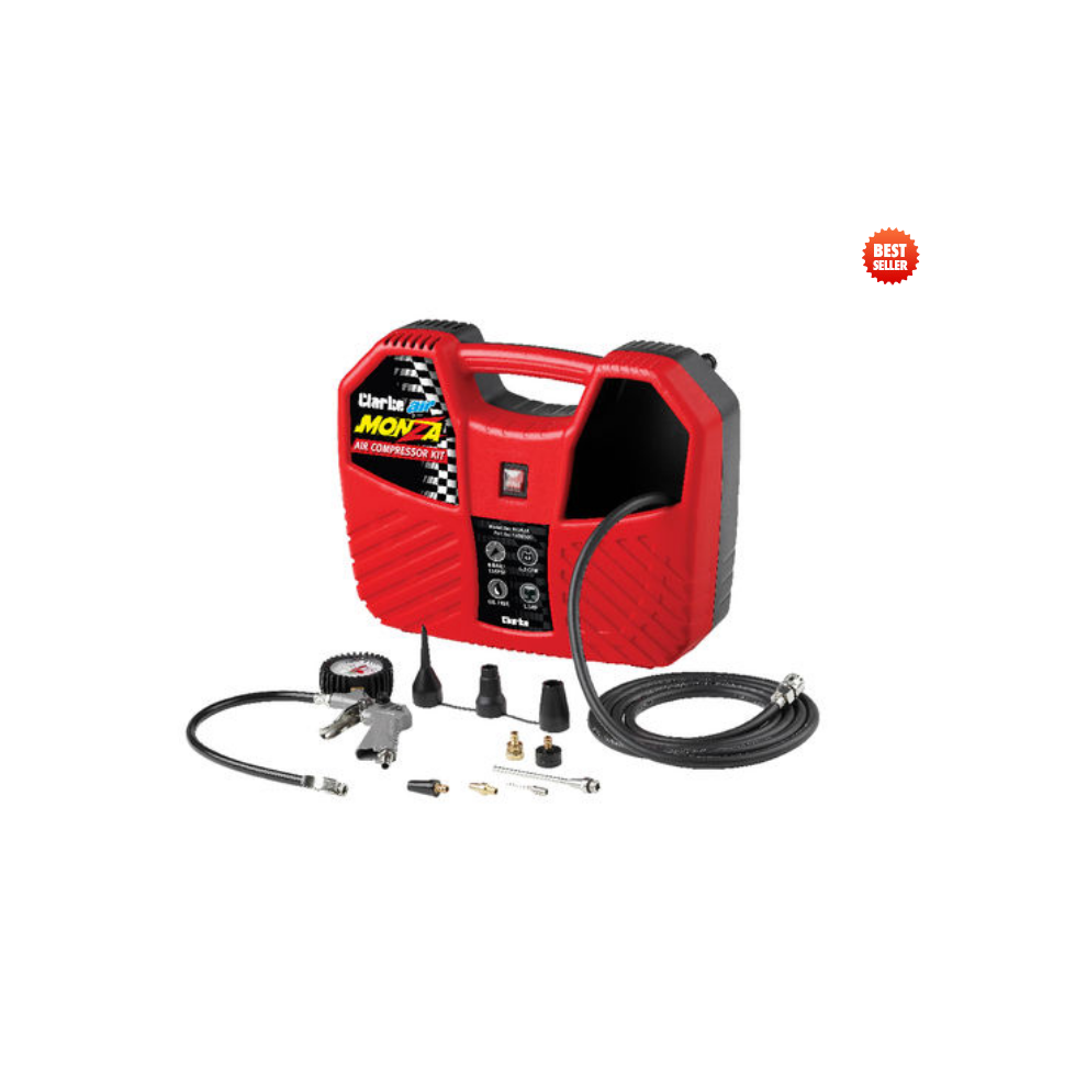 Clarke Portable Air Compressor Oil Free 1100W Tyre Inflator Monza 8 Bar 230V