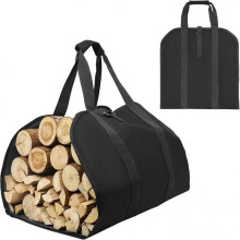 (black) Firewood Carrier Bag, Canvas Log Tote Bag Carrier with Handles, Large Firewood Storage Holder Carrying Bag Fireplace Stove Accessories