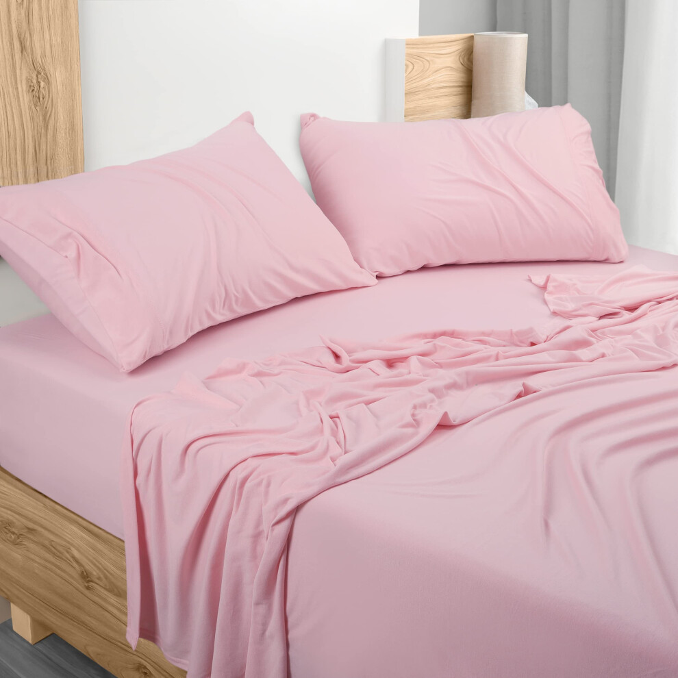 Parure de lit king size Utopia Bedding - Draps en jersey 4 pi  ces - Draps en jersey de coton - Draps doux et extensibles (King size rose)