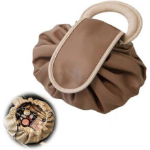 (brown) Lazy Drawstring Makeup Bags, Large Cosmetic Bag Pouch Waterproof Travel Toiletry Bag Makeup Storage Organiser for Women Girl