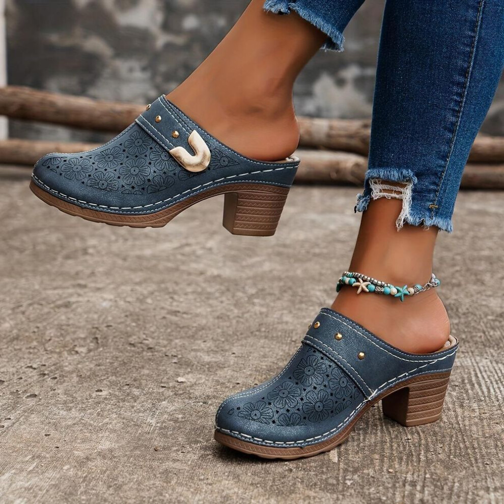 (blue, 37) Women Stylish Slippers Closed Toe Mules with Soft Sole & Slip Comfortable Walking Shoes