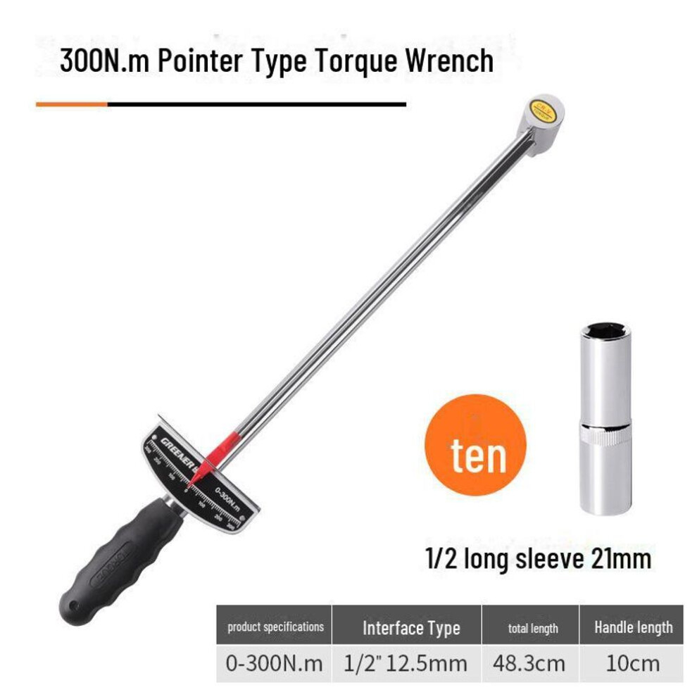 (as the picture, Torque wrench + 1/2 long sleeve 21mm) Green Forest Dial Torque Wrench - Kilogram Scale