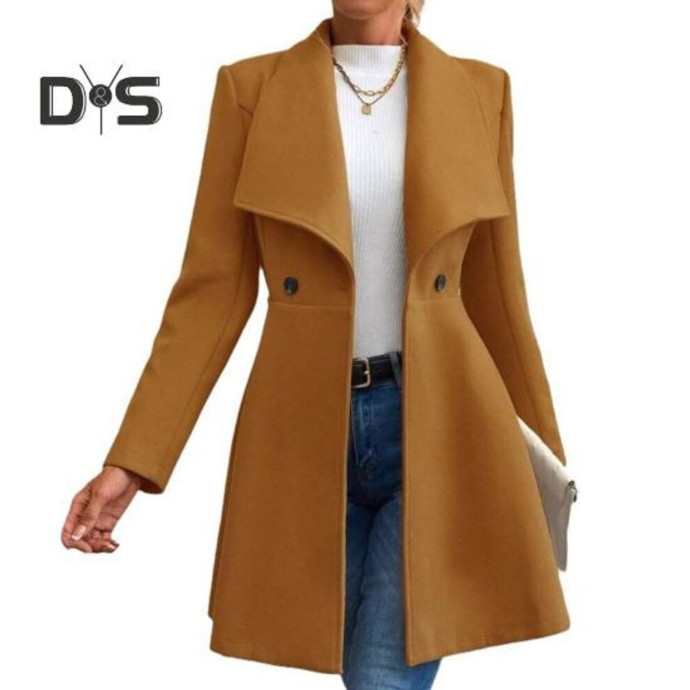 (camel, XL) Women Mid-Length Overcoat Jacket Windproof Lapel Collar Coat for Ladies Warm Stylish Outerwear for Spring Autumn