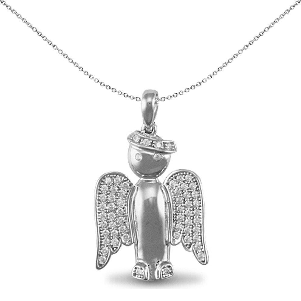 Jewelco London Rhodium Coated Sterling Silver CZ Winged Angel Crown Halo Charm Pendant - APD074