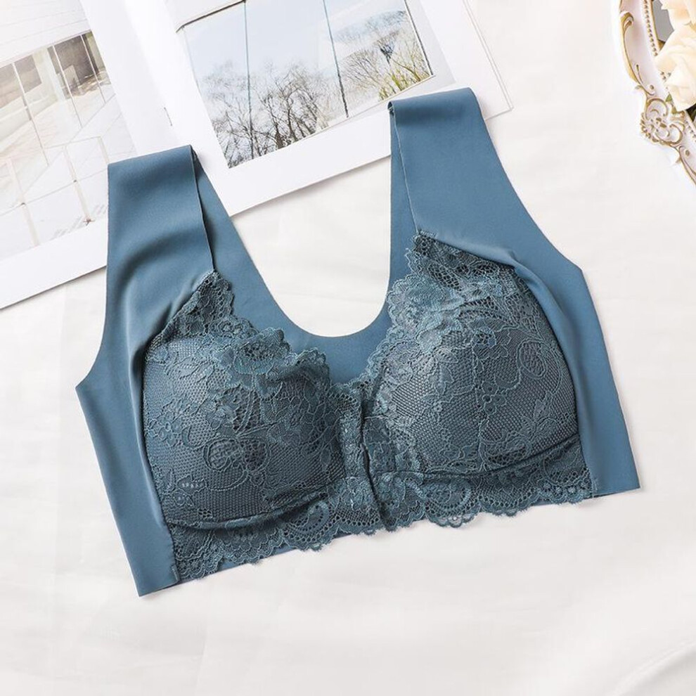 (blue, M) Bras for Women Comfortable Breathable Tops No Steel Ring Printed Bra Push Up Bra Gathering Large Size Lingerie Brassiere