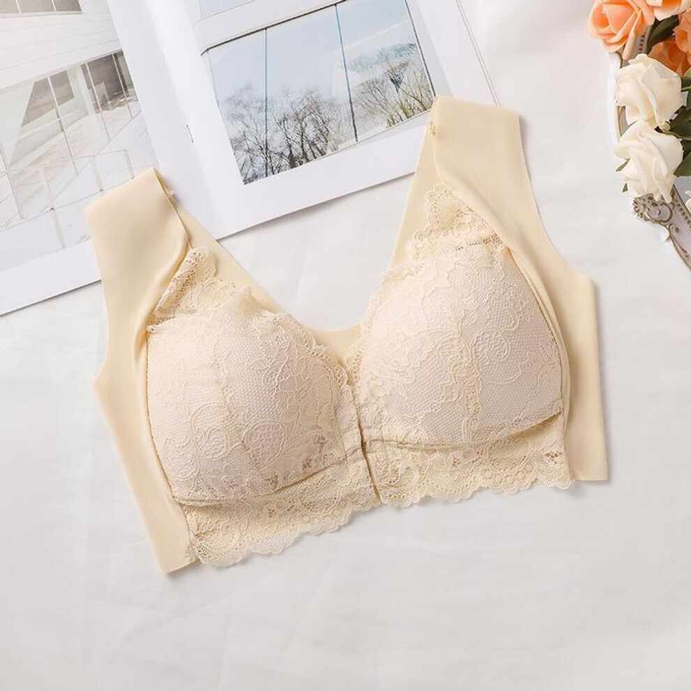 (beige, S) Bras for Women Comfortable Breathable Tops No Steel Ring Printed Bra Push Up Bra Gathering Large Size Lingerie Brassiere