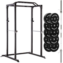 GYM MASTER GM1 Power Rack Set with Bumper Weight Plates and 6ft Int'l. Barbell