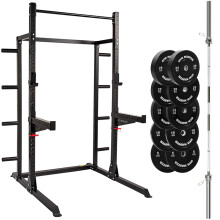 GYM MASTER GM2 Full Half Power Rack Set With 6ft Int'l. Barbell and Bumper Weight Plates