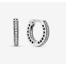 (silver) Pave Heart Hoop Earrings
